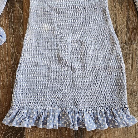 Caroline Constas Tilly Dress Blue White Mini Polka Dot Small Off the Shoulder - Picture 7 of 14